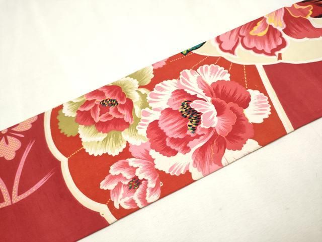平和屋着物○アンティーク 大正ロマン 九寸名古屋帯 刺繍 扇面花文