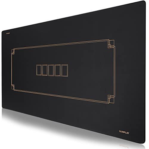 SLOWPLAY Godel ポーカーマット テキサスホールデム 120x70cm｜縁取り 強力な撥水加工 騒音軽減｜持ち運びやすさ （ブラック＆シャンパンゴールド）