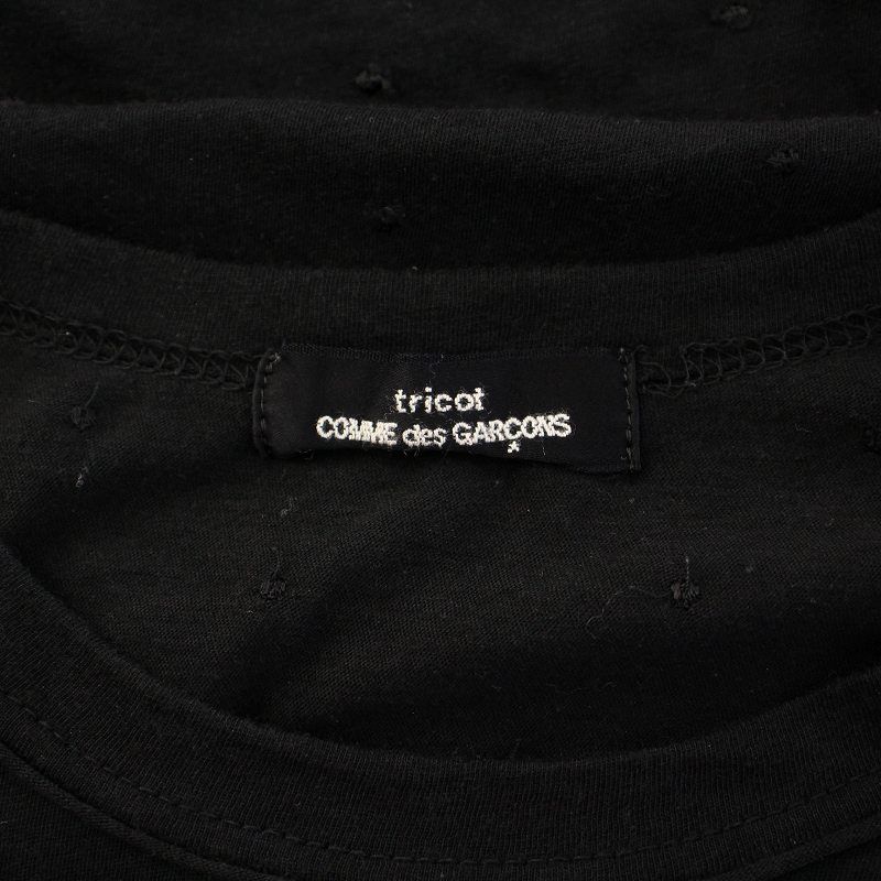 トリココムデギャルソン tricot COMME des GARCONS クラウンTシャツ カットソー 半袖 クルーネック 花柄 刺繍 切替 ストレッチ M 黒 トリココムデギャルソン tricot COMME des GARCONS クラウンT