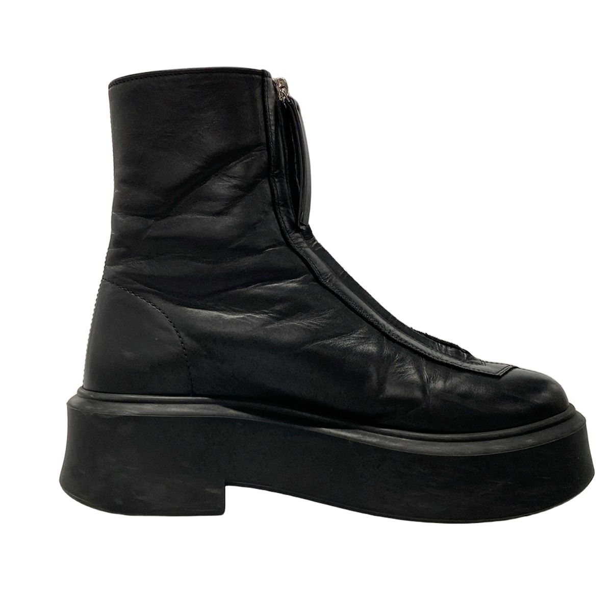 THE ROW ザロウ ショートブーツ 37 レディース ジップドブーツ I 黒 フロントジップ|クレープソール|プラットフォーム