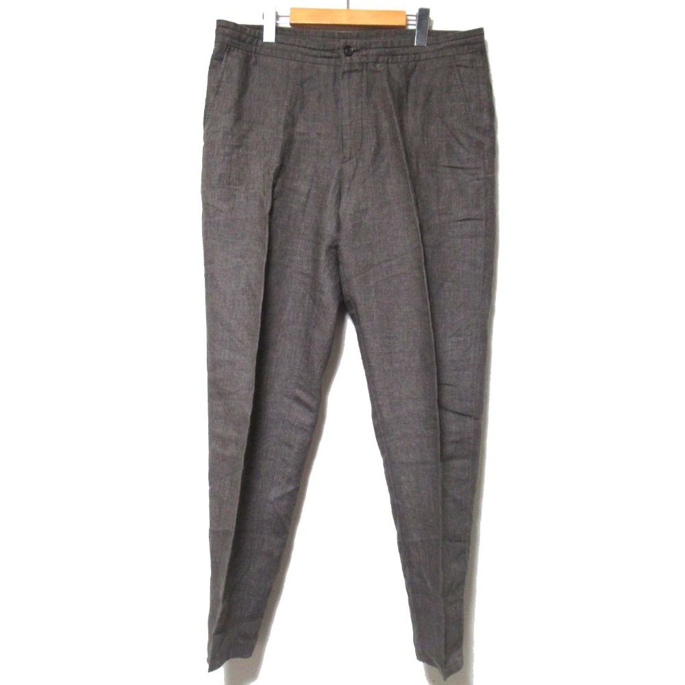 美品 Ermenegildo Zegna エルメネジルドゼニア リネン イージー スラックスパンツ 52サイズ ブラウン メンズ 古着 中古 USED