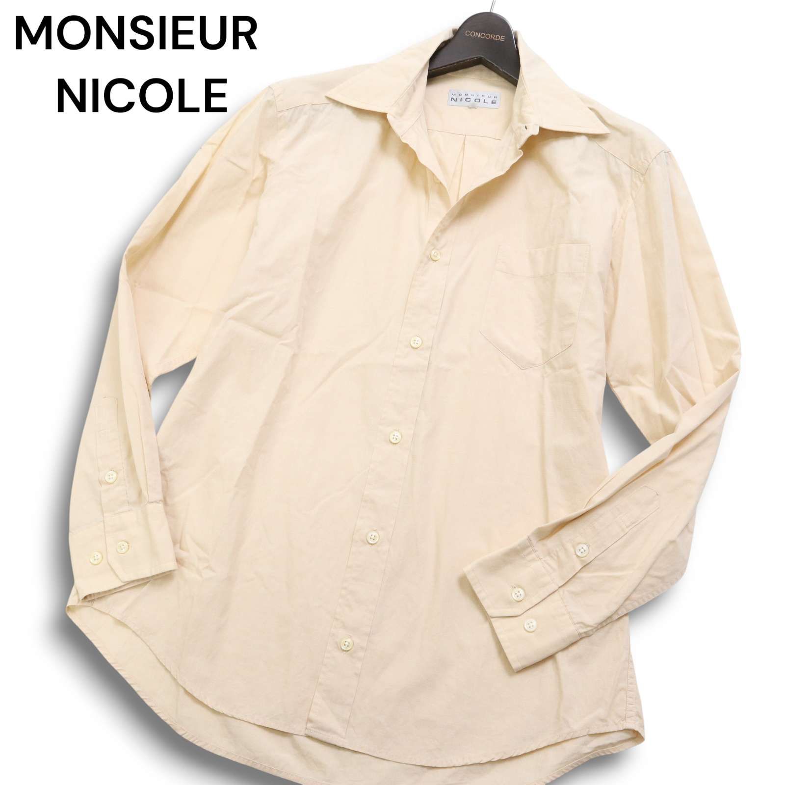 中古 美品 USED★ムッシュニコル monsieur NICOLE サイズＭ 綿100％ 黒 ブラック 長袖 シャツ MONSIEUR NICOLE ムッシュ ニコル 通年☆ 長袖 スリム シャツ Sz.48
