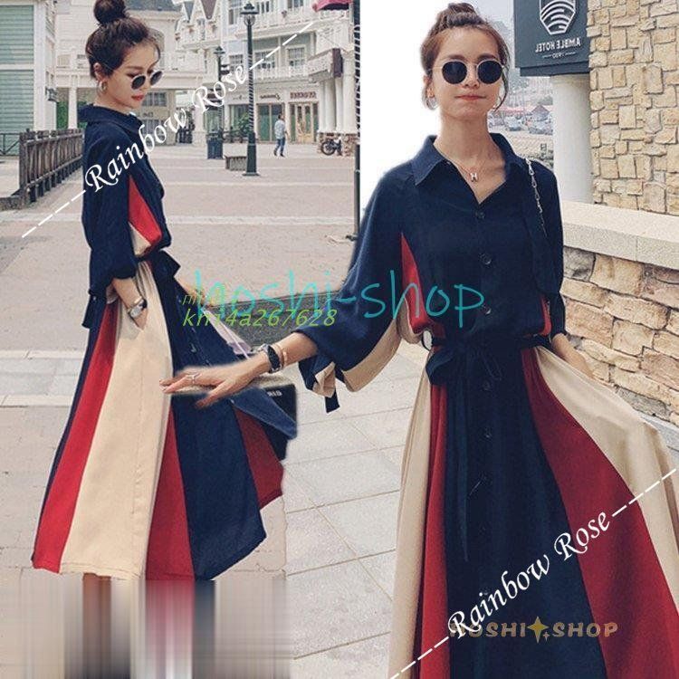 シャツワンピース レディース 40代 秋 夏 おしゃれ 大きいサイズ ゆったり フ スカート 体型カバー 大人 着痩せ 韓国風 長袖ワンピース 30代 ロング丈 50代 kni4a267628