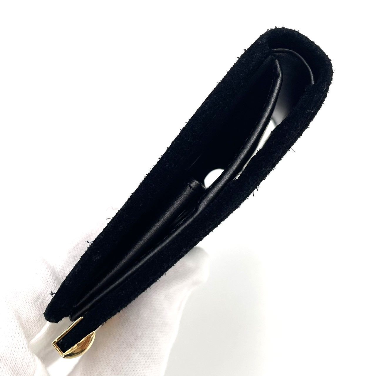 ブラック スエード ポーチ ゴールド金具GUCCI K832】GUCCI(グッチ)/スエード/2つ折り財布/ブラック/ゴールド