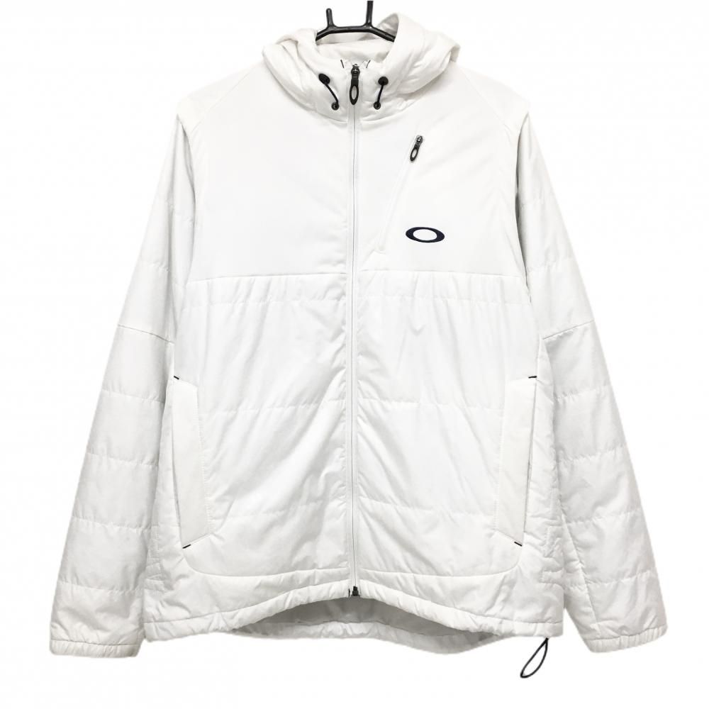 特価オークリー 2WAY中綿ジャケット 白 下方・袖柄 フード付 袖着脱可 メンズ XL ゴルフウェア Oakley