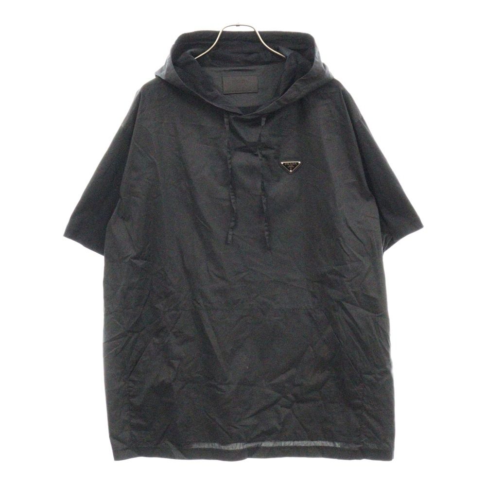 PRADA ナイロンパーカー　半袖 PRADA (プラダ) プレート付きナイロン切替半袖パーカー UJN794