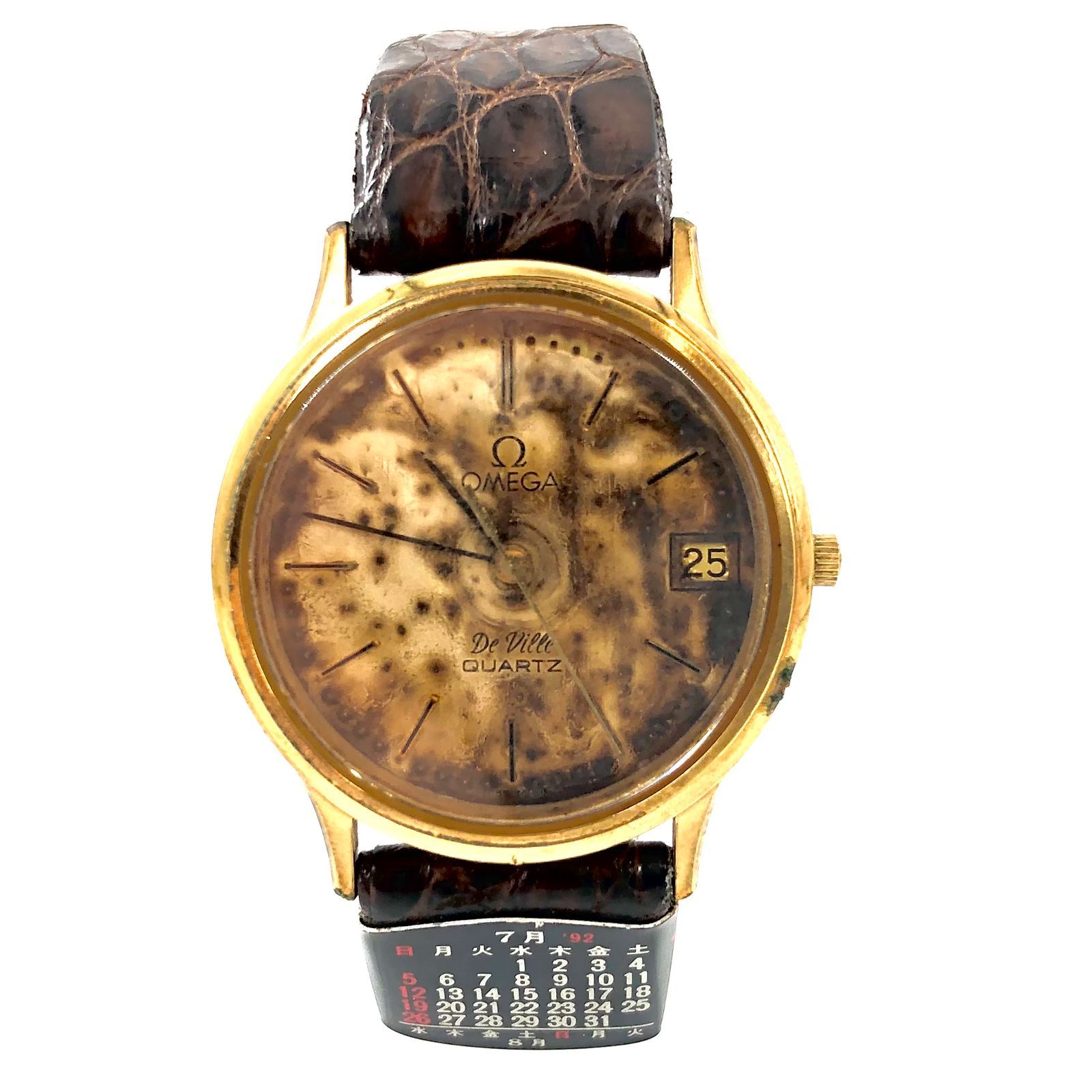 ✨OMEGA✨オメガ✨Deville✨デヴィル✨ゴールド文字盤✨レザー✨腕時計✨ OMEGA オメガ Deville デヴィル SS×レザー/QZ ゴールド文字盤
