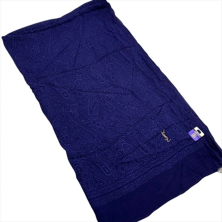 ♥ タグ付き Yves Saint Laurent YSL サンローラン スカーフ ストール ブルー レディース ファッション 小物 シルク100％ r185