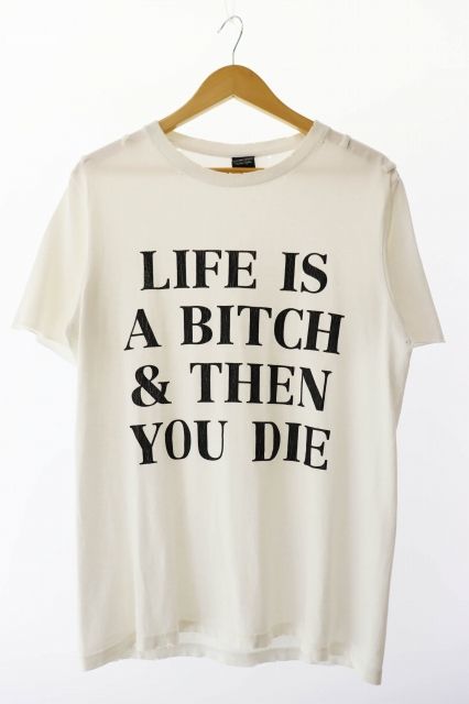 ナンバーナイン NUMBER N INE 06SS ガンズ期 WELCOME TO THE SHADOW Life Is A Bitch - Then You Di カットオフ 半袖Tシャツ 2 白 ホワイト AA 250604