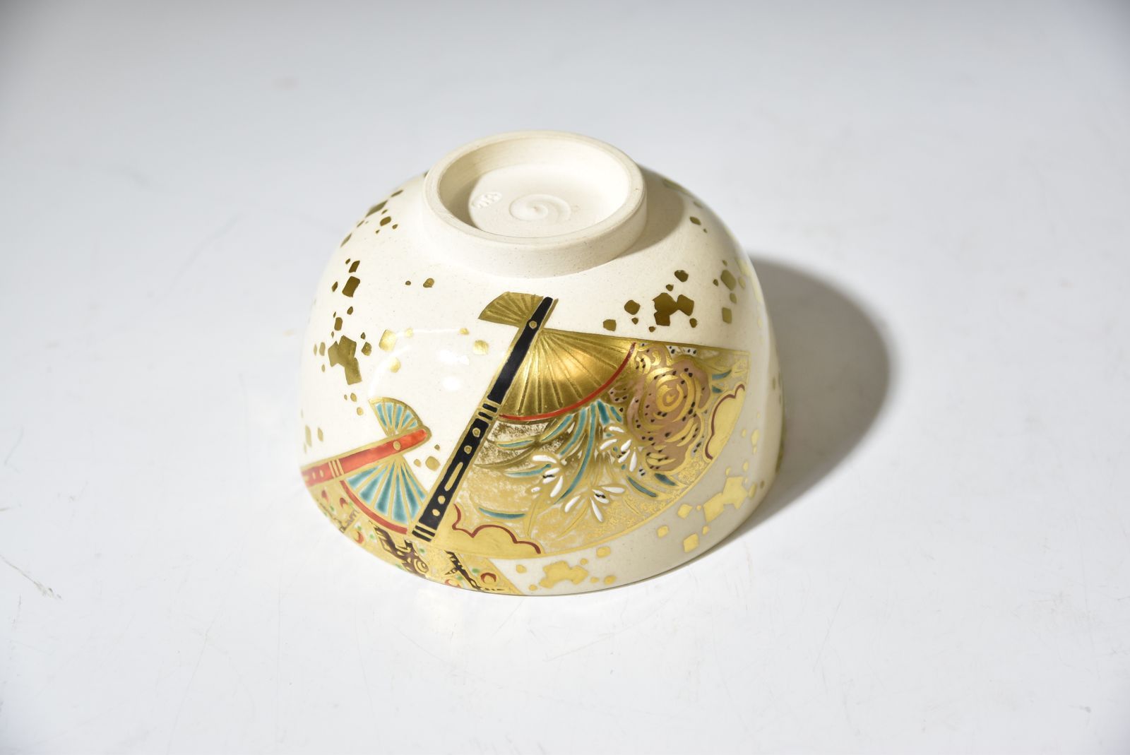 淡海せ々 陽炎園 岩崎新定 「膳所焼 色絵 扇手 茶碗」 茶道具