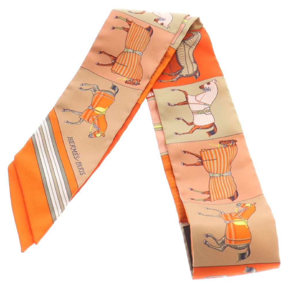 HERMES エルメス ツイリー Couvertures Nouvelle オレンジ シルク