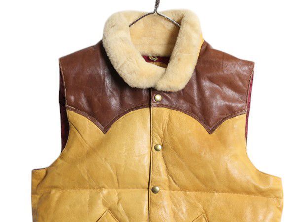 程度良好】ロッキーマウンテン オールレザー ダウンベスト 38 ロッキー