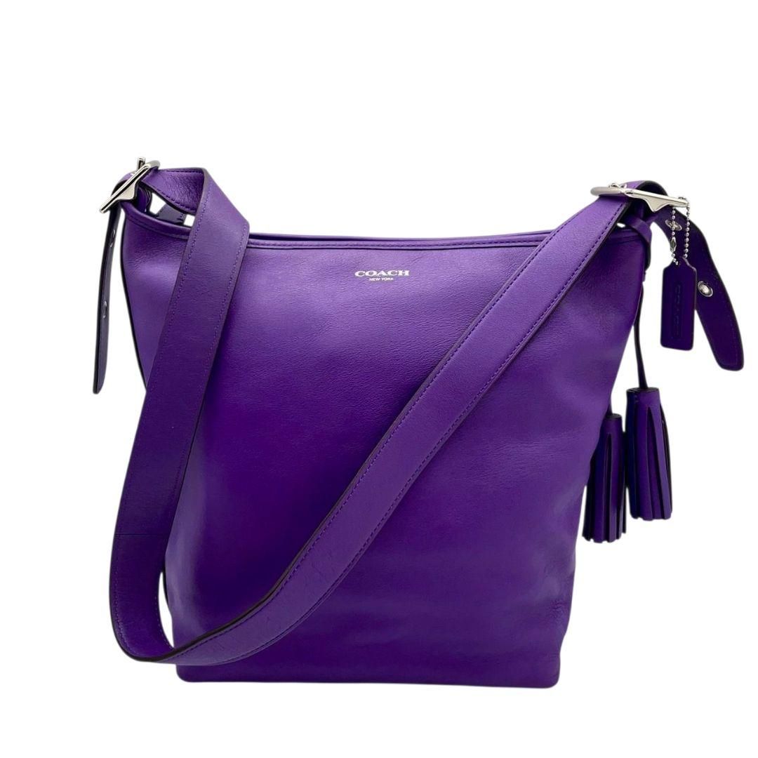 美品 コーチ ショルダーバッグ パープル レガシー ワンショル レザー  