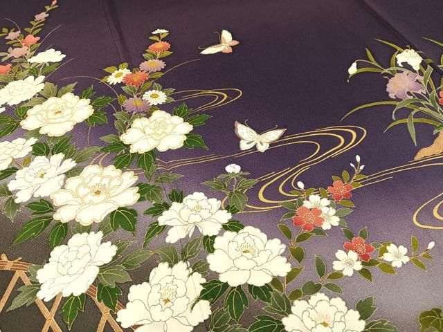 平和屋着物○訪問着 友禅 作家物 草花文 暈し染め 正絹 逸品