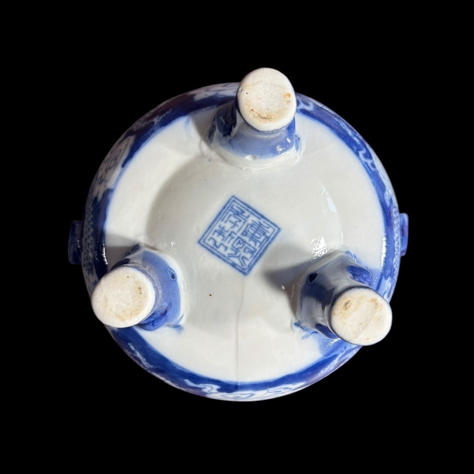 染付 龍 三足 香炉 香道具 美術品 インテリア 置物 陶器 中国 時代物