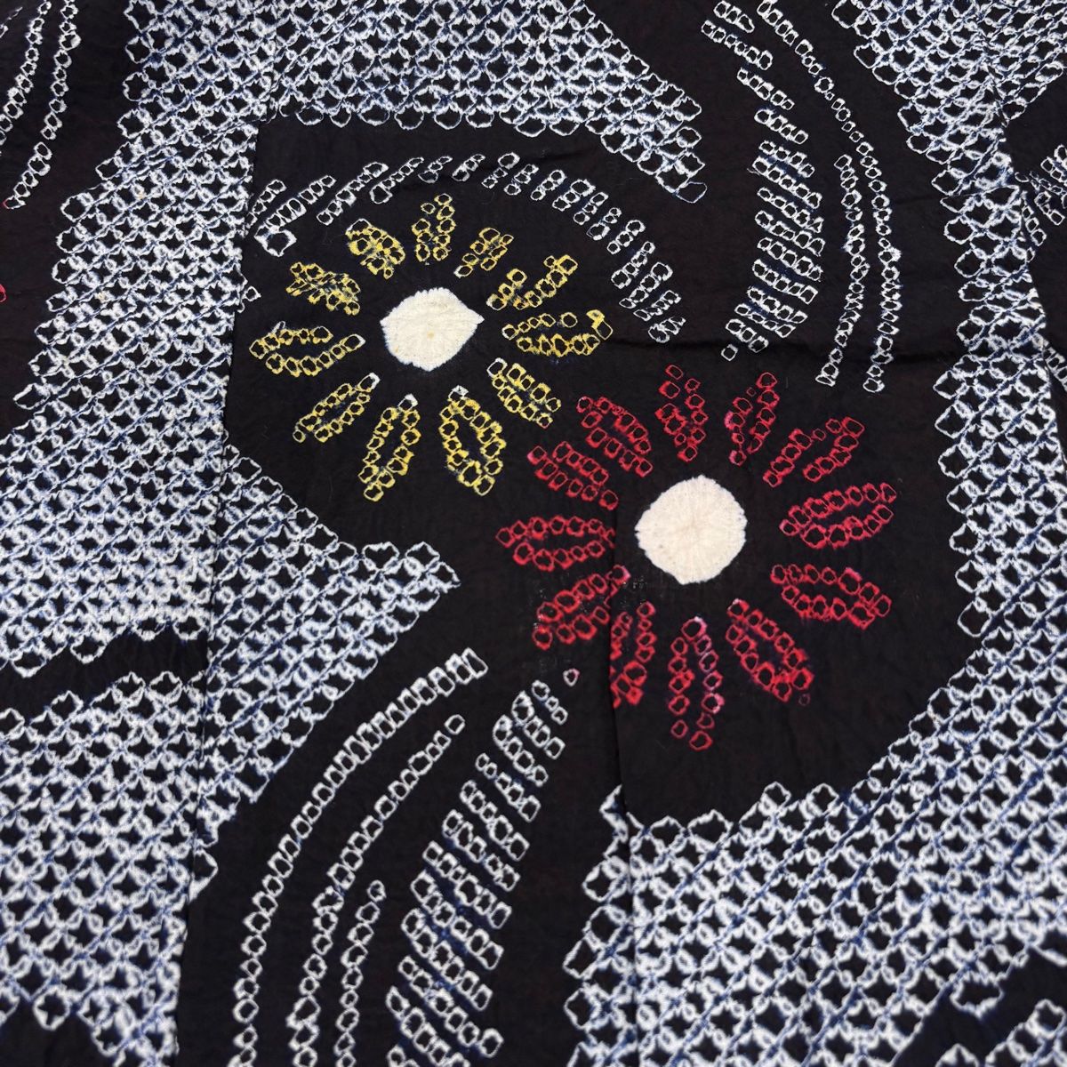 浴衣 身丈153cm 裄丈62cm S 絞り浴衣 草花 流水 青 綿 名品 【中古  