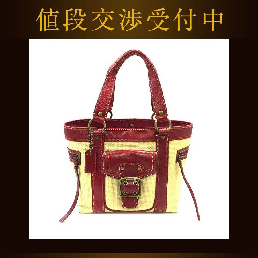 COACH かごバッグ ベージュ/レッド 楽天市場】【送料無料】 コーチ カゴバッグ ベージュ 赤 レッド