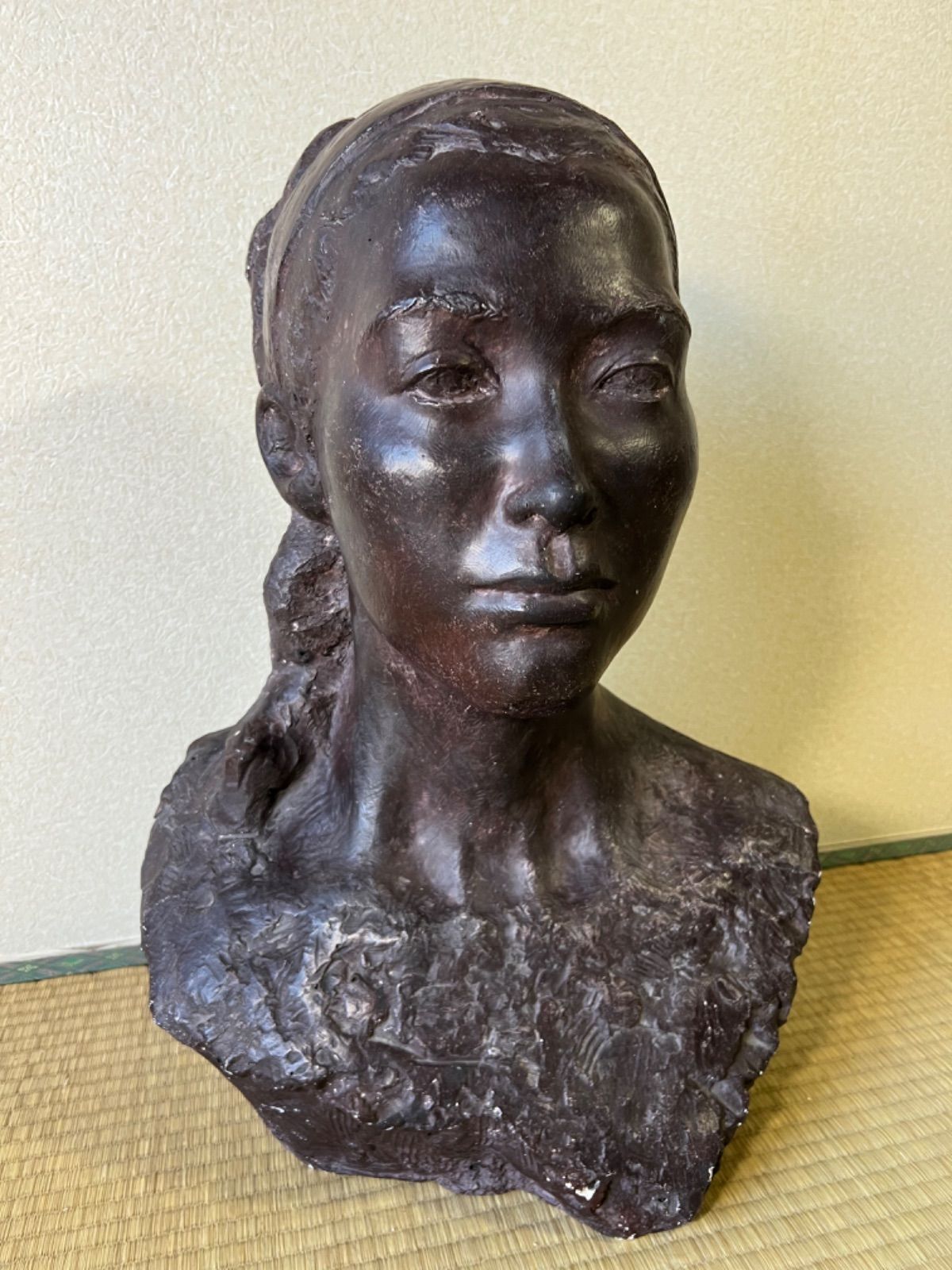 彫刻　石膏像　女性胸像　大型　高さ54cm-0