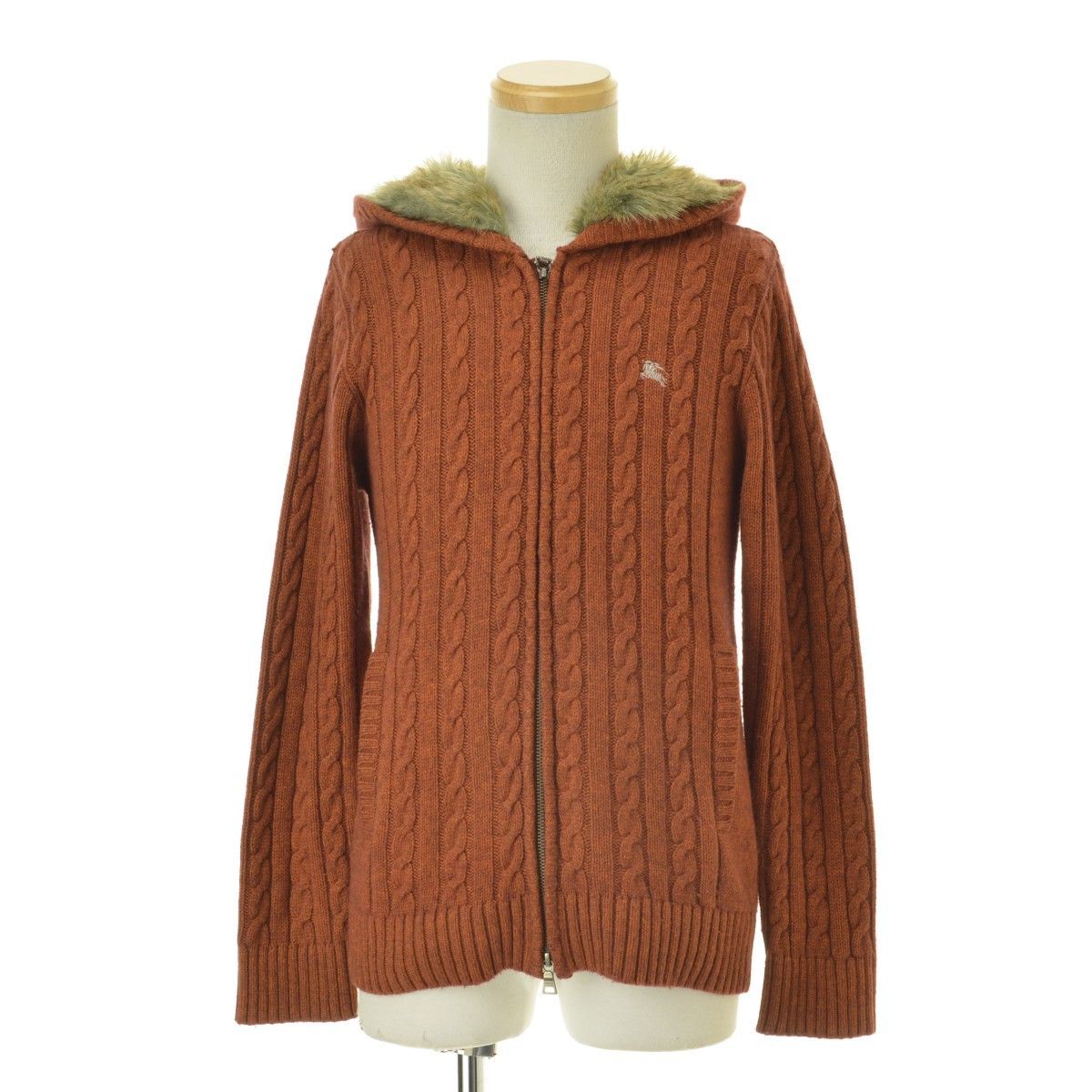 BURBERRYBLACKLABEL】ファー付ニットジップアップパーカー