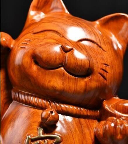 の花梨木彫 招き猫