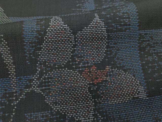 平和屋着物○本場大島紬 泥染め 植田絹織物謹製 草花文 証紙付き 正絹  