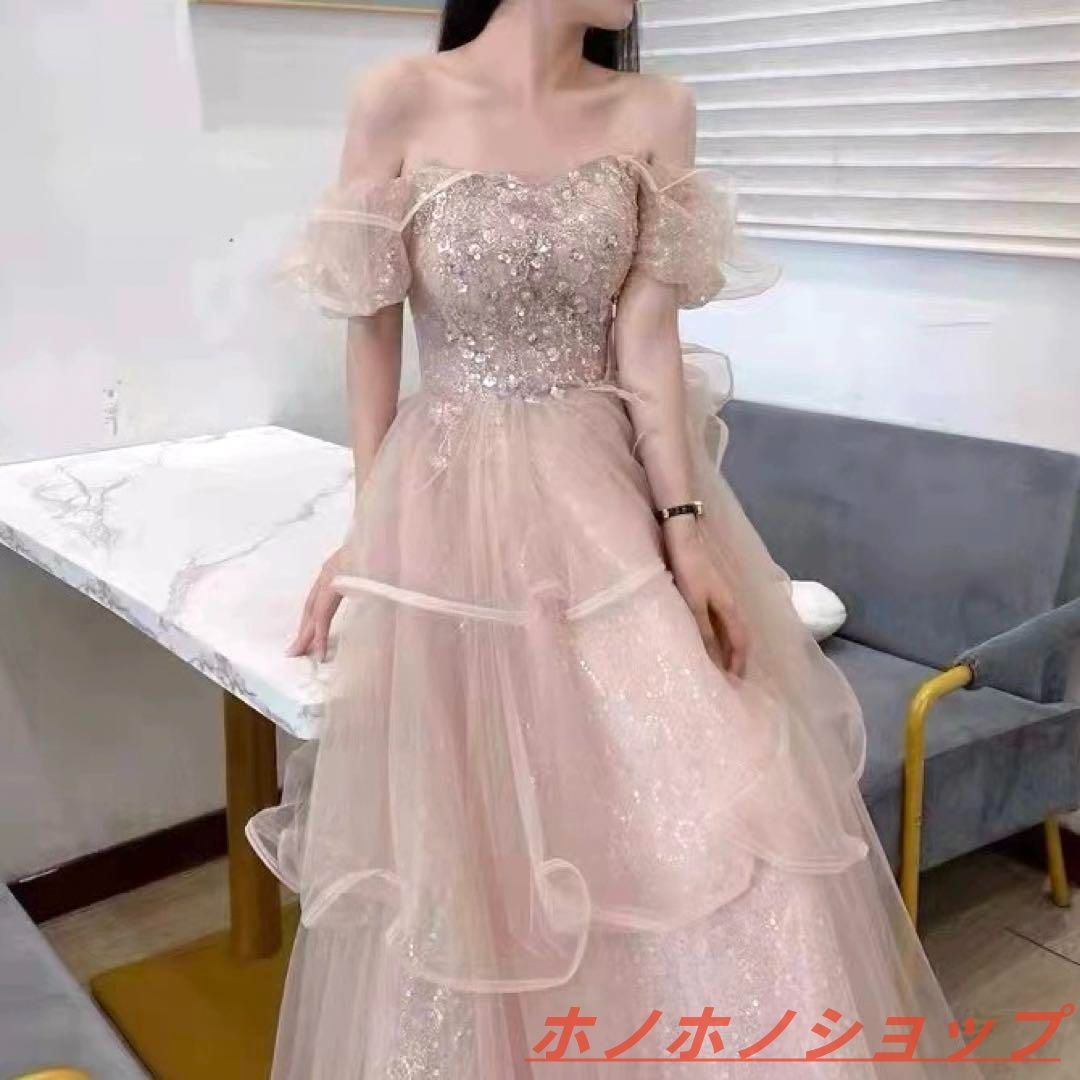 フリルの ロングイブニングドレス