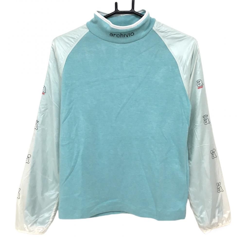 SALE25％OFF【超美品】アルチビオ 異素材ハイネックプルオーバー ライトブルー×白 ニット レディース 38(M) ゴルフウェア 2022年モデル archivio