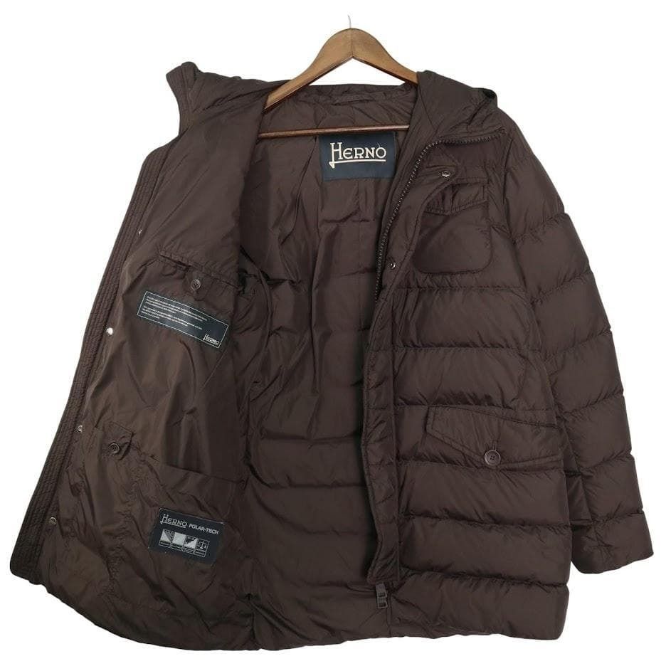 HERNO ヘルノ ポーラテック フーデッドダウンコート 茶 ブラウン 50