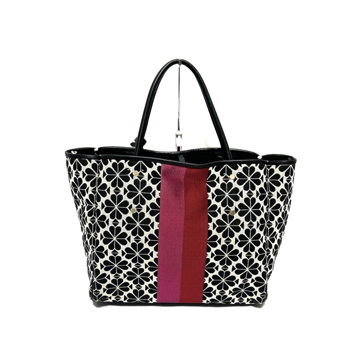 kate spade フラワージャガードストライプトートバッグ 美品ケイトスペードニューヨークトートバッグフラワージャガードストライプ