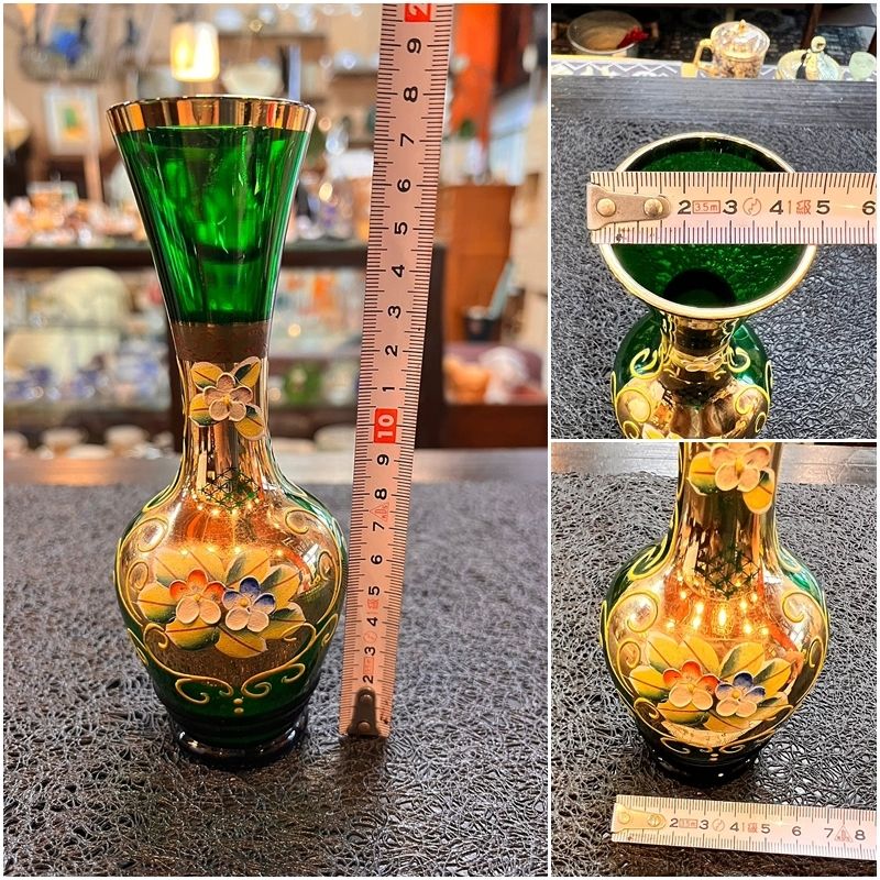アンティーク ベネチア 花瓶 エメラルドグリーン フラワーベース