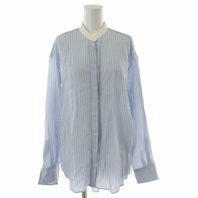 6 ROKU BEAUTY&YOUTH B&Y ロク ビューティーアンドユース STRIPE BIG SHIRT シャツ ブラウス シアー  バンドカラー ストライプ ビッグシルエット テールカット 長袖 36 S 青 ブルー 8611-149-0042 /XK - メルカリ