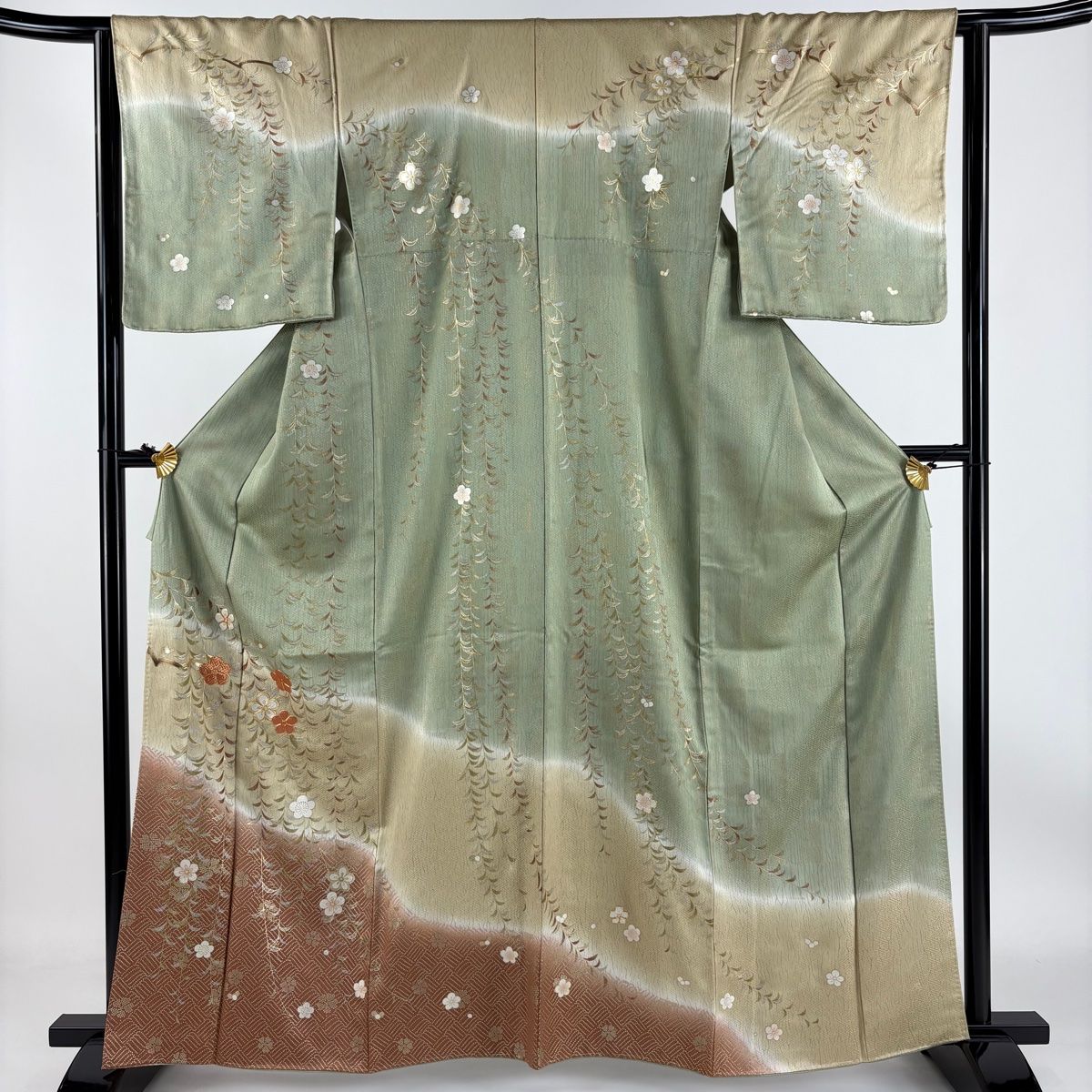 ★専用★未使用品 訪問着 枝花 くすみ紫 枝花 綸子 金彩 身丈162.0cm 訪問着 身丈163cm 裄丈66.5cm M 袷 翠山工房 やまと 落款あり