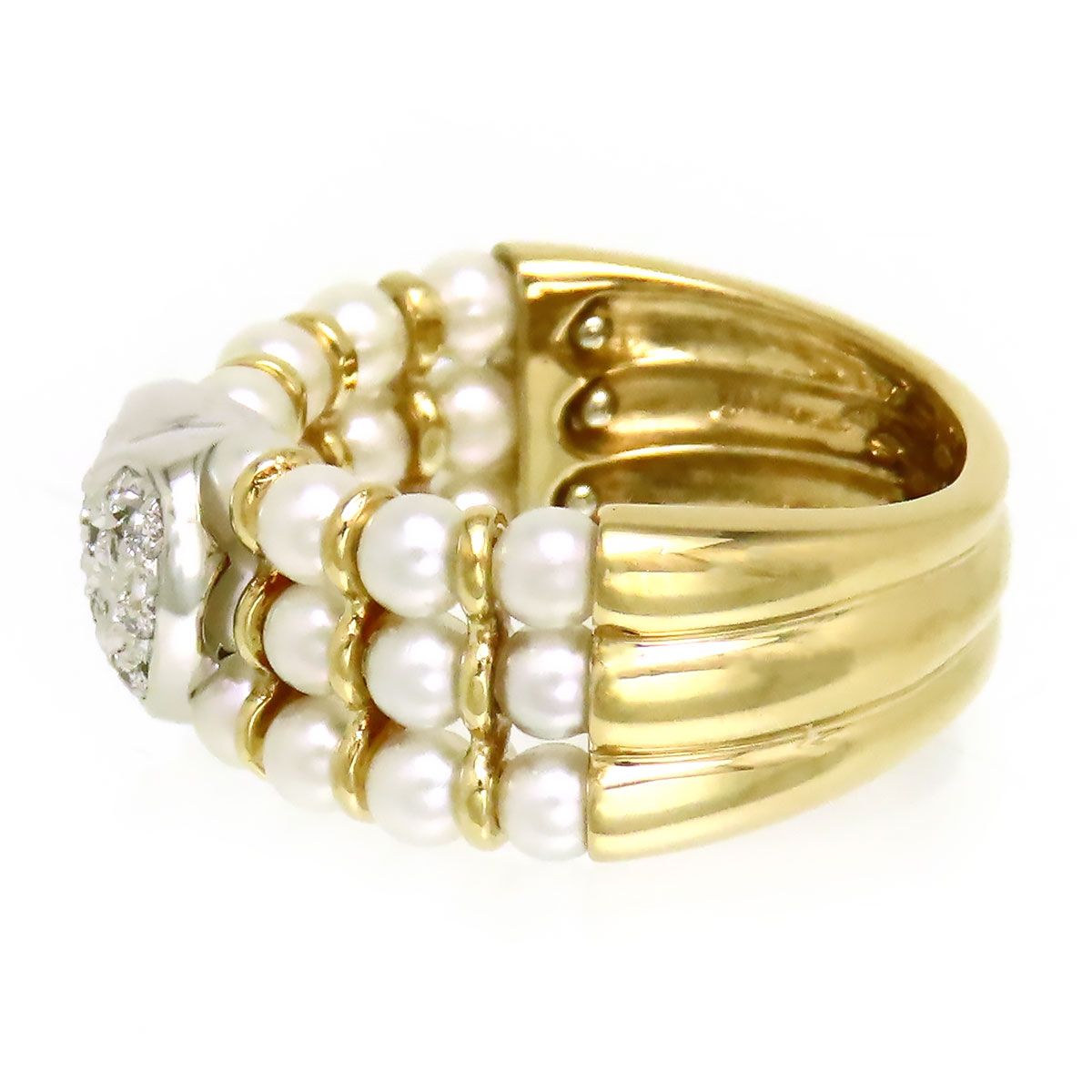 Ponte Vecchio パール 真珠 ダイヤモンド リング・指輪 K18YG 噛ま  
