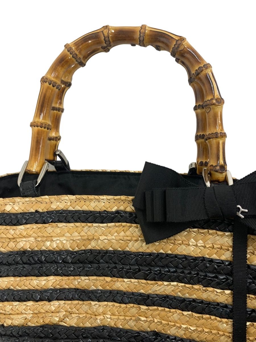 【美品】Rene　ルネ　カゴバック　リボン　夏　籠かご　ブラウン　ピクニック leune かごバッグ カゴバッグ リボンバスケットかごバッグ