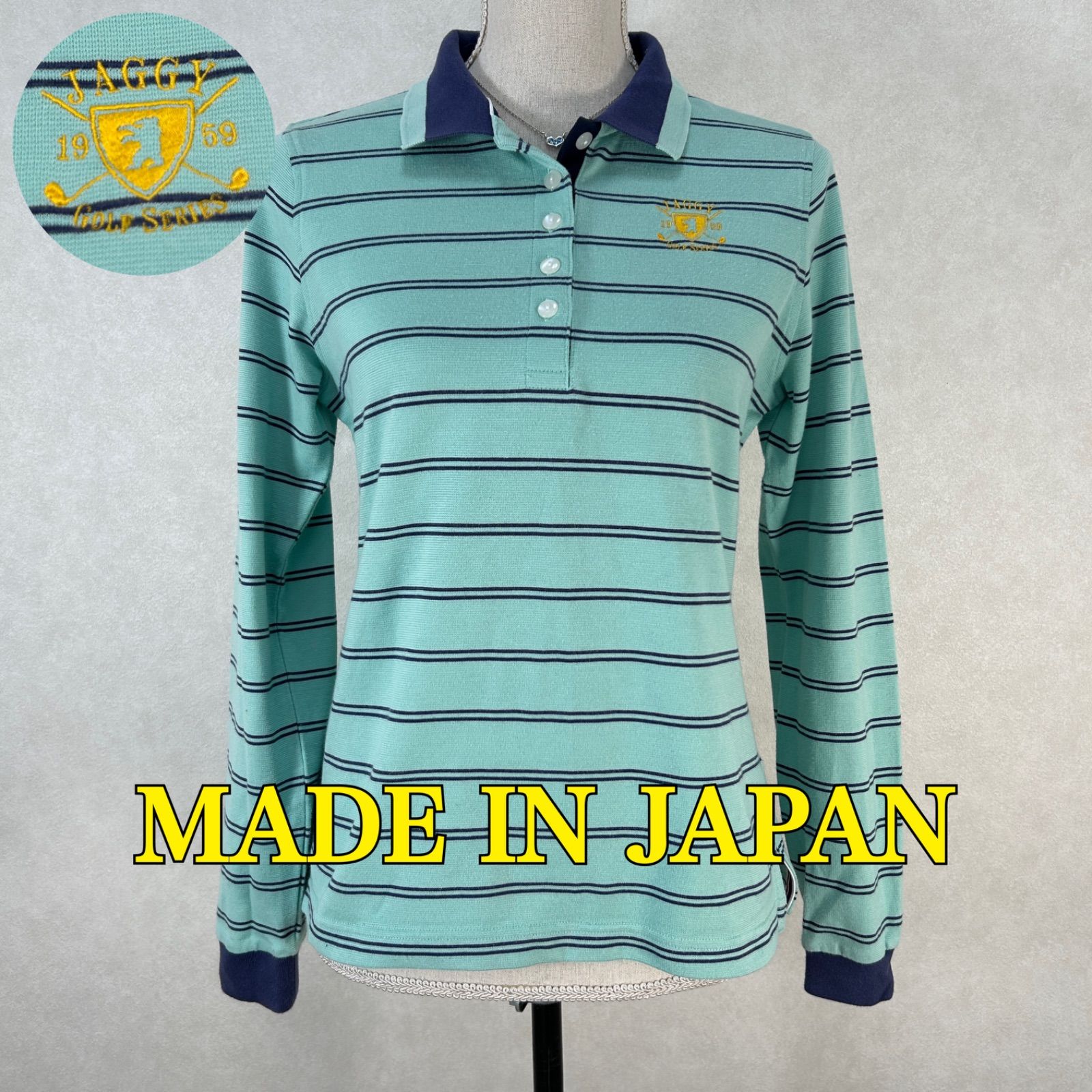 JAGGYGOLF ジャギーゴルフ Vネック ロゴ刺繍 ボーダー 長袖 美品】JAGGY GOLF ジャギーゴルフ ロゴ刺繍 ボーダーデザイン