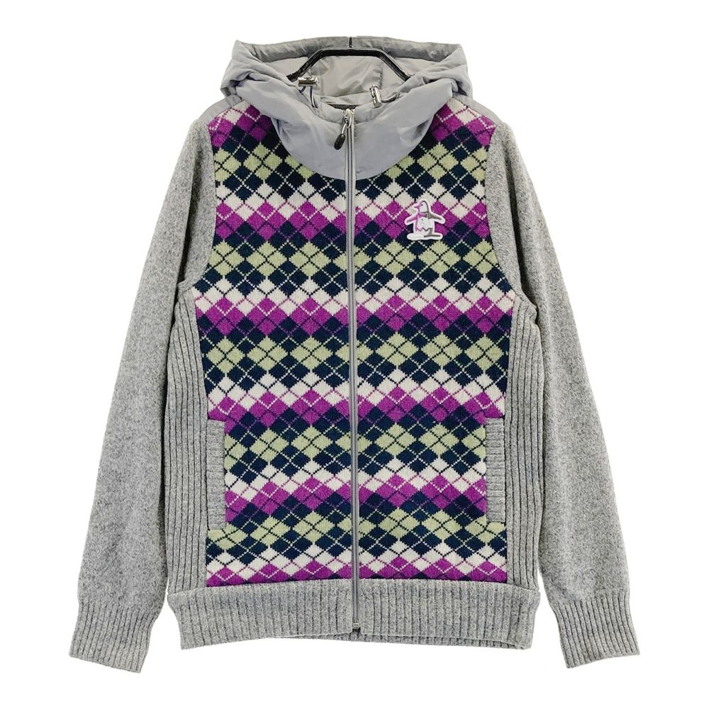 サイズ M MUNSING WEAR マンシングウェア ダウン切替 フード付 ニットジャケット アーガイル柄 グレー系 240101500370 ゴルフウェア レディース ストスト