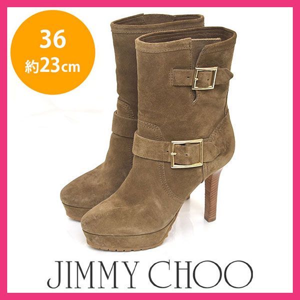 素材スエード美品　ジミーチュウ JIMMY CHOO バイカー ベルト スエード ブーツ