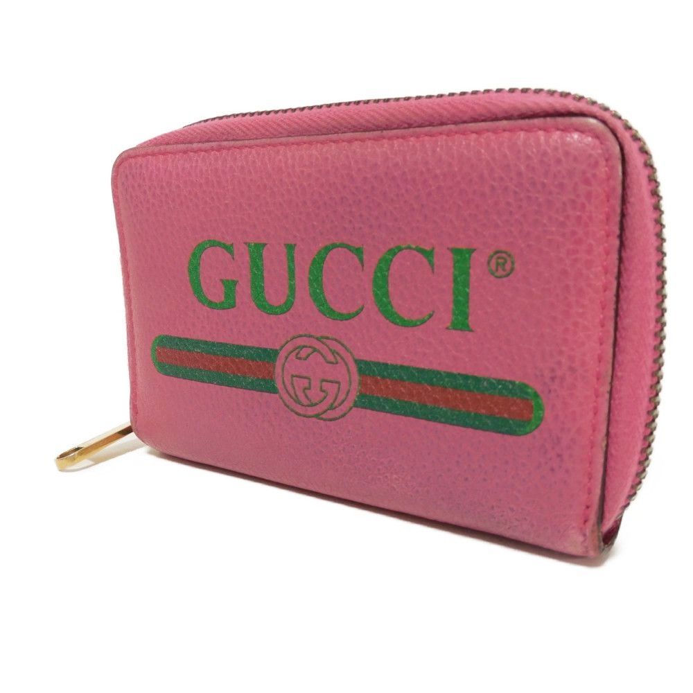 GUCCI グッチ コンパクト ジップアラウンド ウォレット ウェブ シェリー ネオン グリーン レッド カードケース 小銭入れ ラウンドファスナー 財布 ヴィンテージ ロゴ プリント ピンク コインケース 496319 0GCAT 8840
