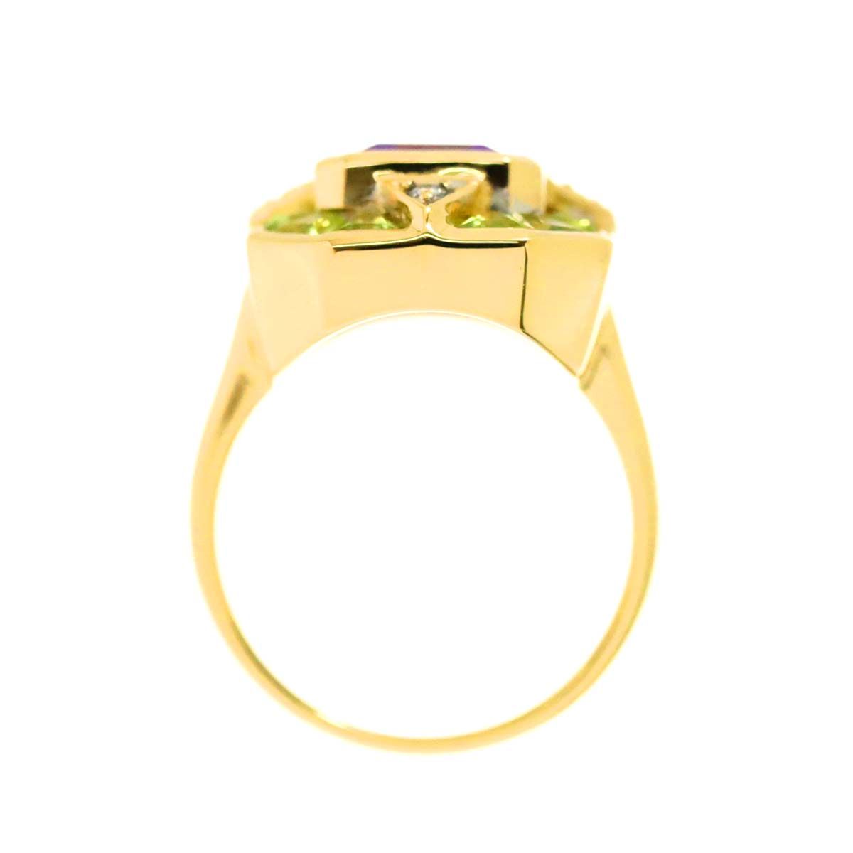 リング 13.5号 アメジスト ペリドット ダイヤ K18 YG イエローゴールド  