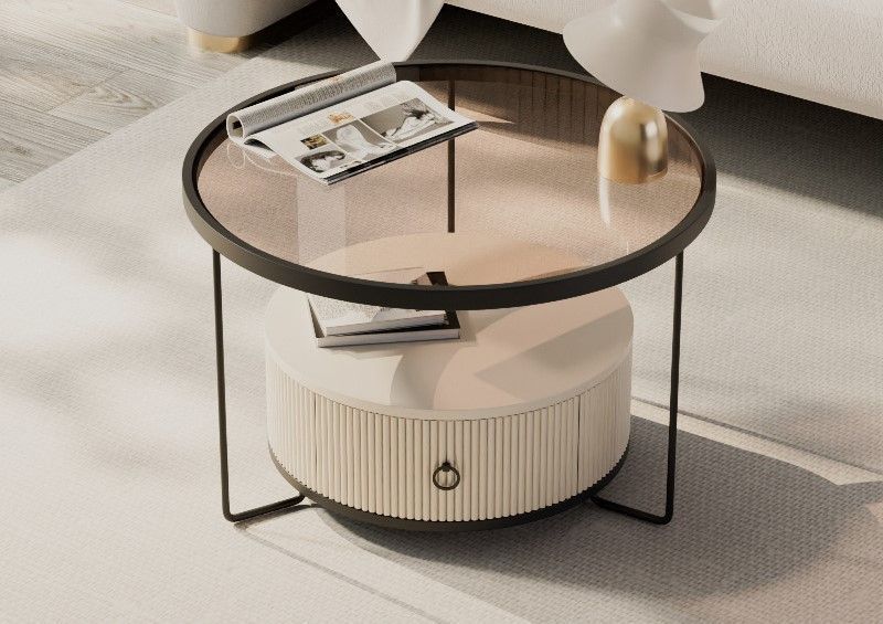 東谷 モタ サイドテーブル 割引 引き出し付 ブラウン 茶 ソファサイド