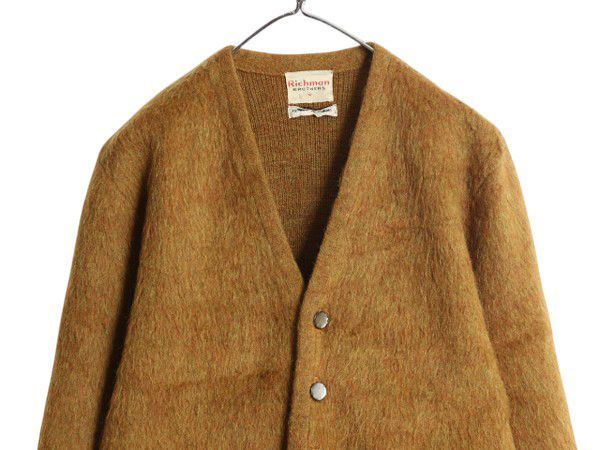 60s モヘアカーディガン オレンジ 毛足長 シャギー ビッグサイズ 60s