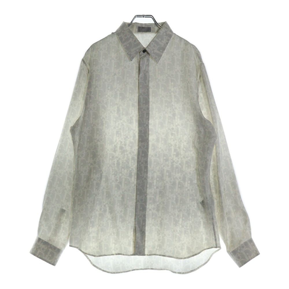 DIOR ディオール 21SS オブリーク総柄 シルク 比翼 長袖シャツ ホワイト 013C502A5141
