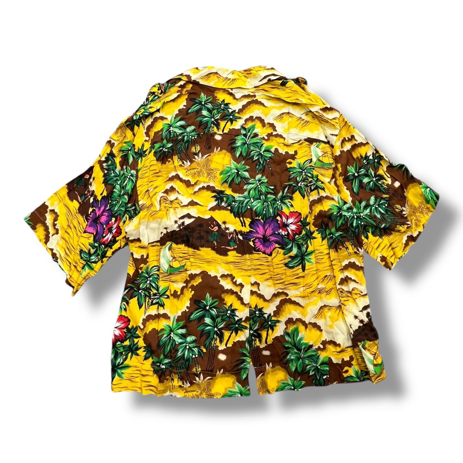 参考上代104500円 DSQUARED2 Hawaiian Viscose Cropped Short Sleeve Shirt クロップドショートスリーブシャツ アロハシャツ ハワイアンシャツ ディースクエアード S72DL0542 イエロー 36