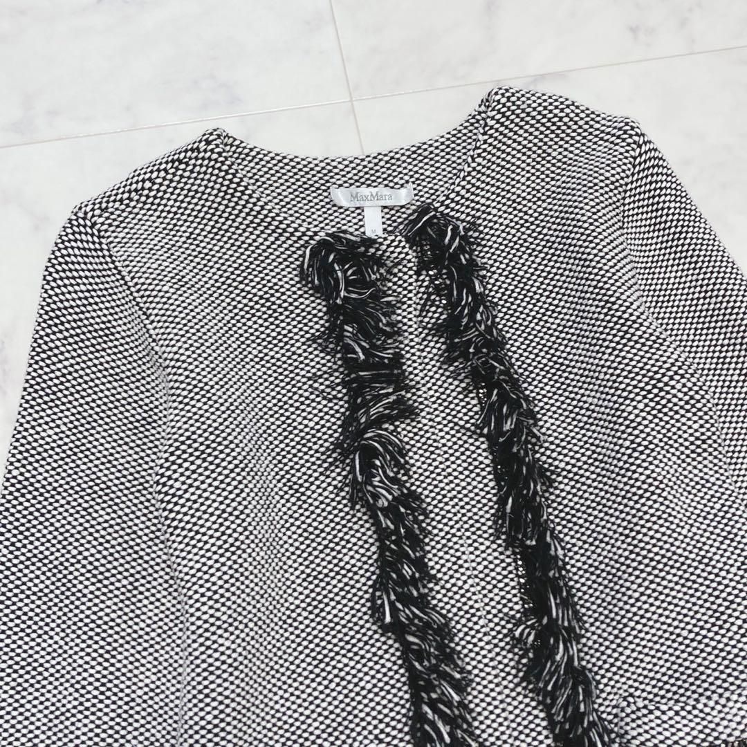 Max Mara ノーカラーツイードジャケット チェーンフリンジ M 白タグ