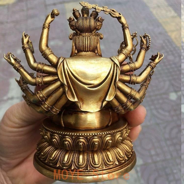 銅 細工 霊吉普薩準提仏母菩薩仏頭 装飾品 工芸品 置物 仏教美術 仏像 準提母菩薩仏像 十八臂仏母 仏堂供仏 彫刻 置物
