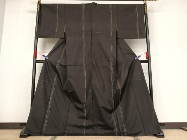 平和屋着物○本場大島紬 縞 黒地 ロング丈 正絹 逸品 AABA4490np