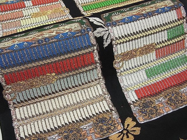 平和屋本店□極上 六通柄 本袋帯 龍村平蔵柄 威毛錦 黒地 金銀糸 逸品  