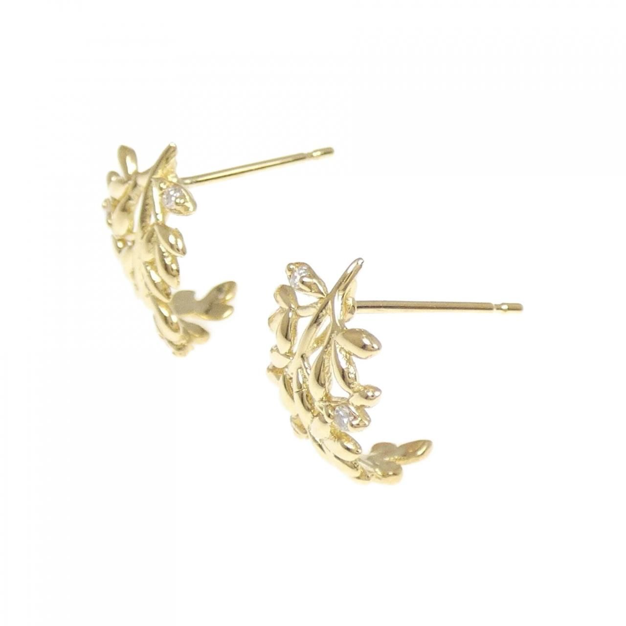 K18YG リーフ ダイヤモンド ピアス 0.04CT