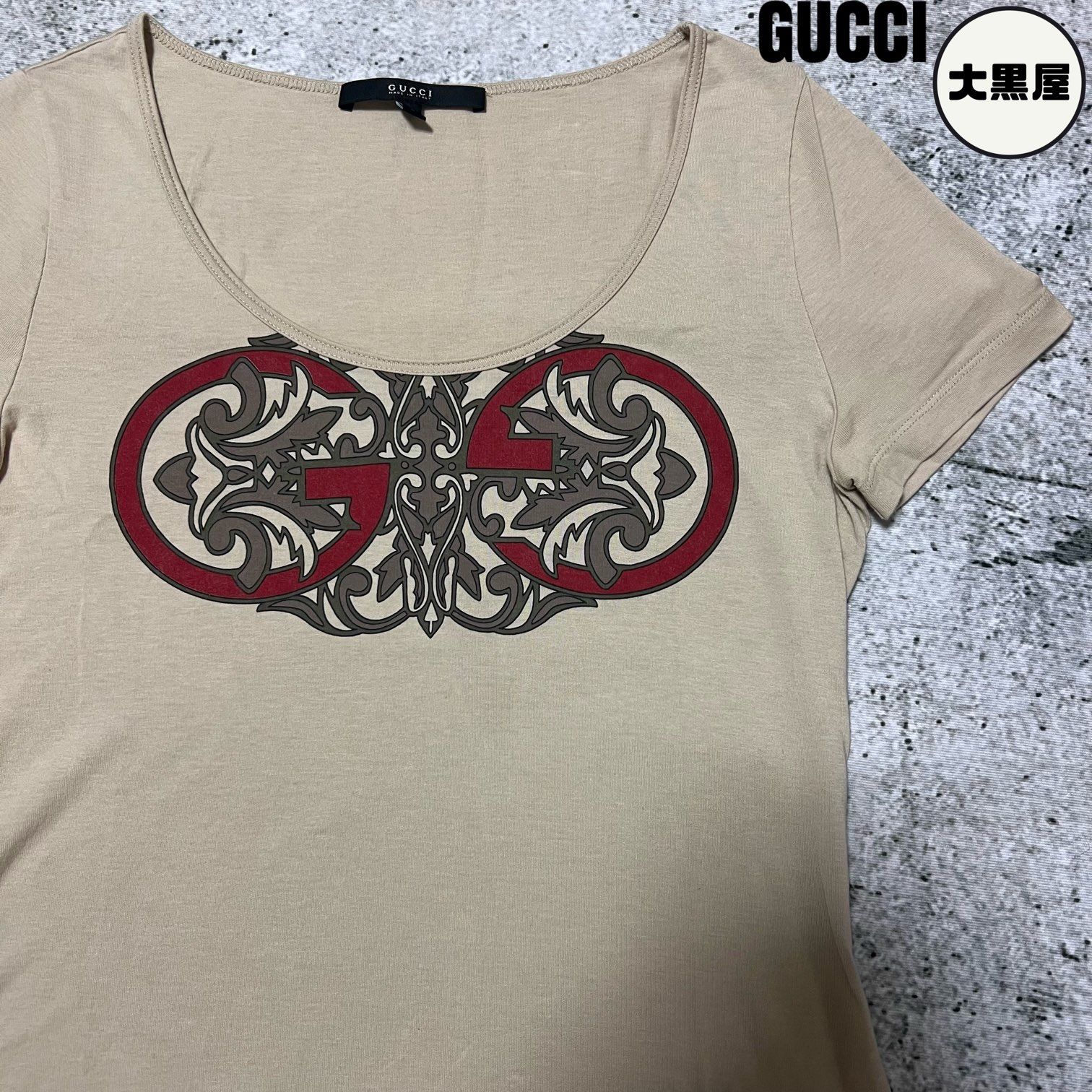 GUCCI グッチ Tシャツ GG ベージュ ロゴ ビッグロゴ 半袖カットソー