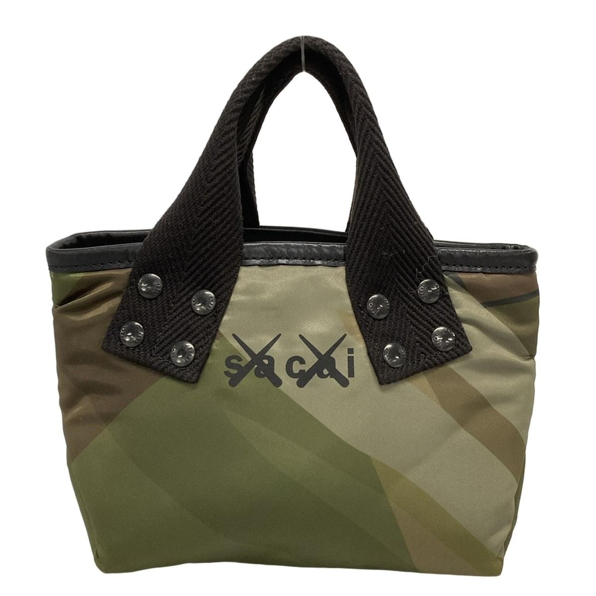 Sacai(サカイ) トートバッグ美品 - カーキ×黒×ブラウン 迷彩柄/ミニ  